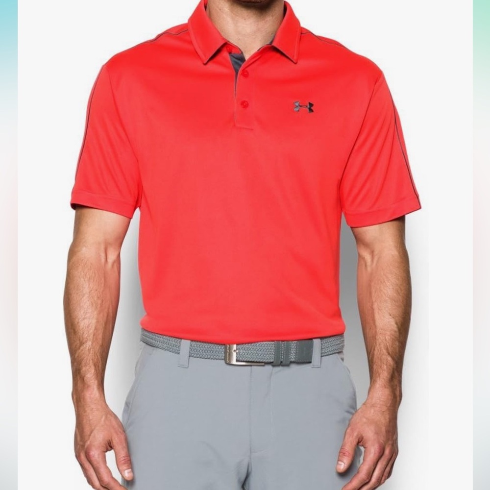 EUC Mens Under Armour red polo shirt sleeve shirt size small